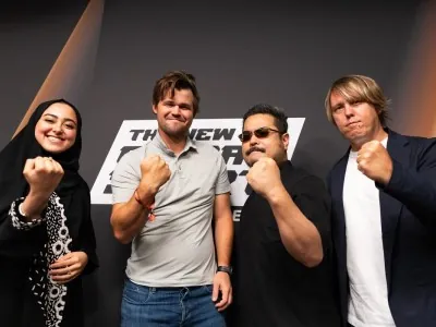 Four NGSC 2025 speakers and attendees smiling and giving thumbs up at The New Global Sport Conference