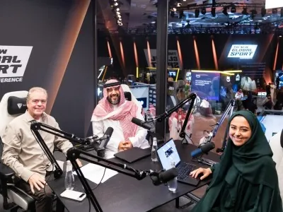 Live podcast recording with esports professionals and media representatives at The New Global Sport Conference 2025