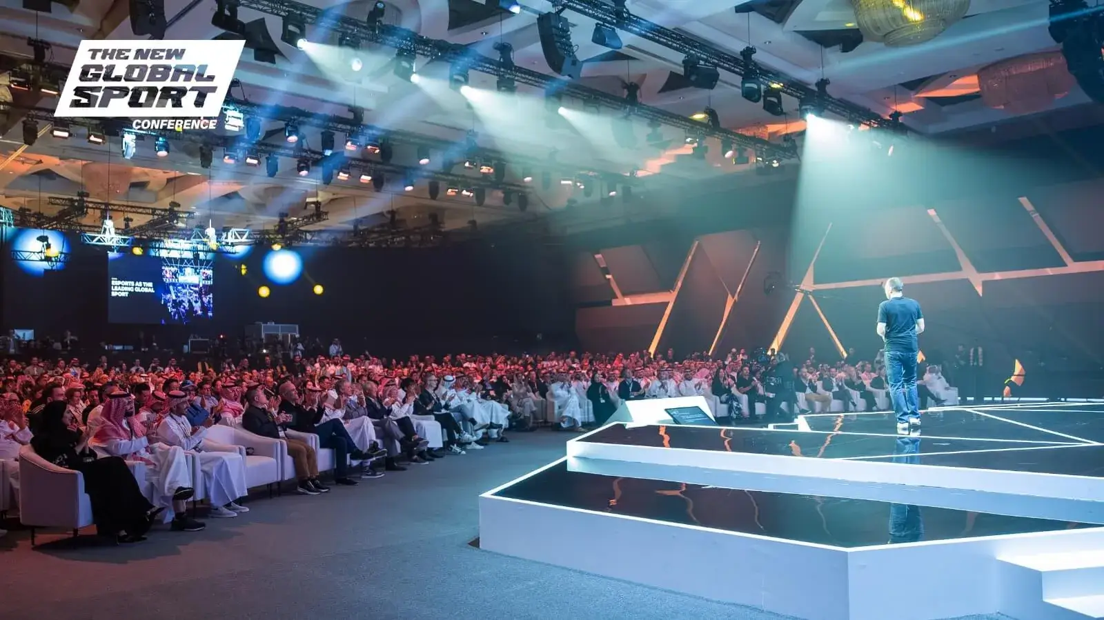 Ralf Reichert delivers a closing speech on stage at the New Global Sport Conference 2025 in Riyadh with a full audience of industry leaders and esports professionals New Global Sport Conference 2025 Concludes with Strategic Announcements and Industry Collaboration